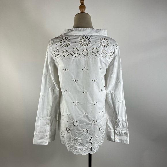 J. CREW Eyelet Boatneck White Cotton Long Sleeve Top Womens 2 - Picture 6 of 10